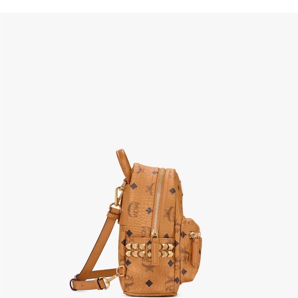 MCM Stark Bebe Boo Backpack in Visetos. Size X-Mini, Color - Cognac | COGNAC - Picture 4 of 8